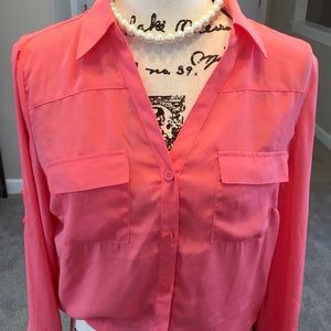 New York and Co Pink Sheer Blouse S M
